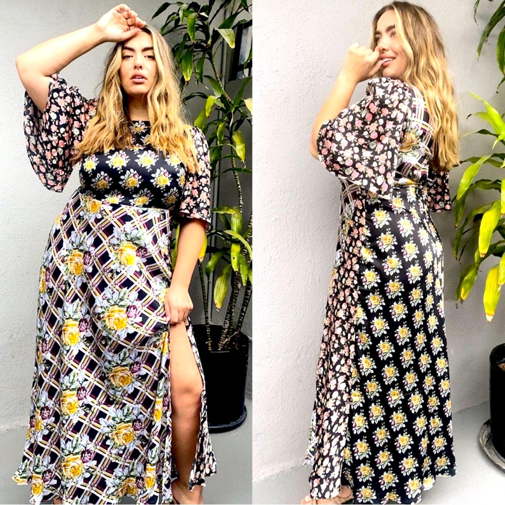 ASOS Curve Floral Maxi Dress - Black and Yellow